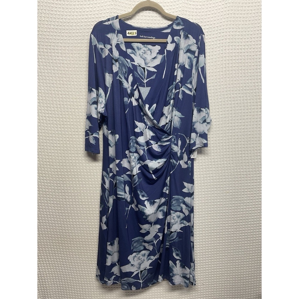 Soft Surroundings Womens Navy Blue Hyannis Rose Floral Faux Wrap Dress Size 2X - Picture 9 of 16